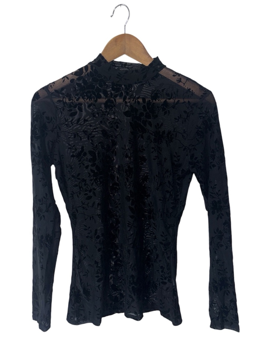 Gamiss Black Velvet Floral Print Sheer Long Sleeve Top WhimsyGoth Size Medium